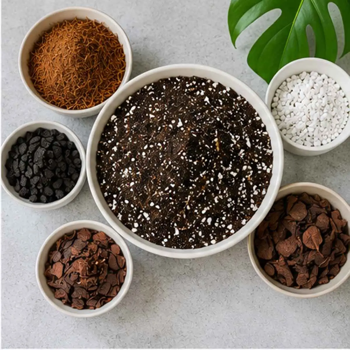 Cocopeat, vermicompost and perlite soil mix for houseplants.