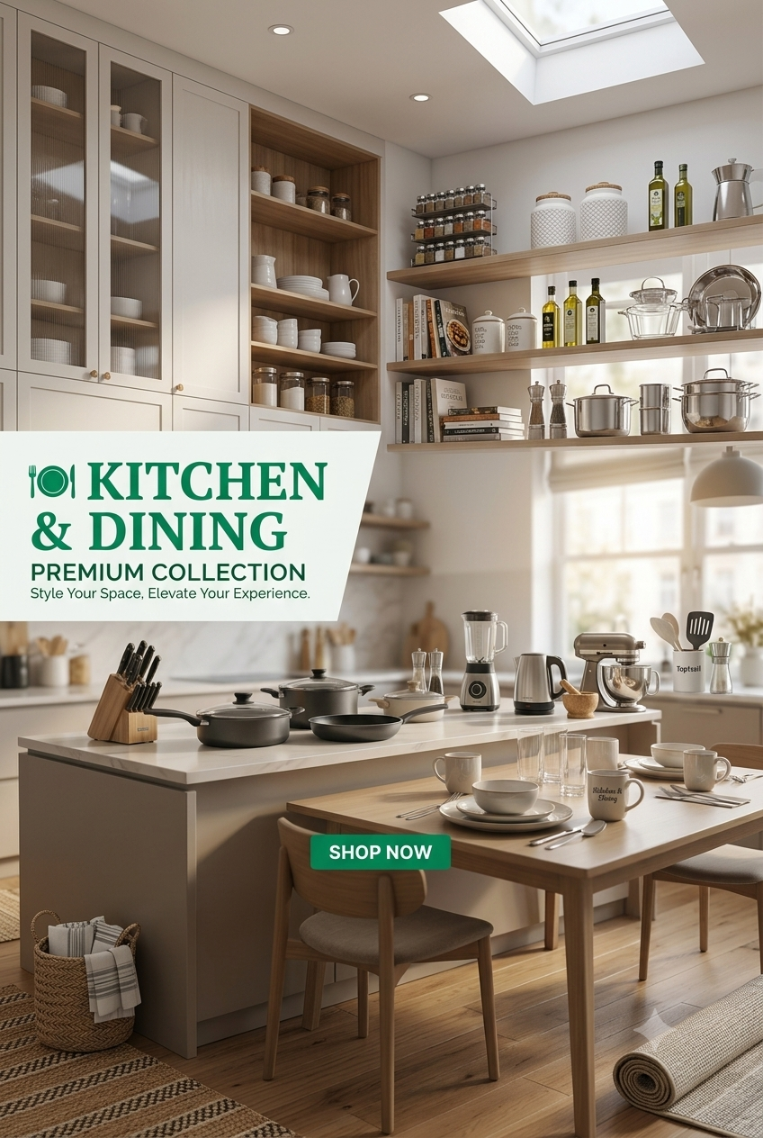 Top1Sell Kitchen and Dining premium collection banner featuring modern cookware sets dinnerware and kitchen appliances