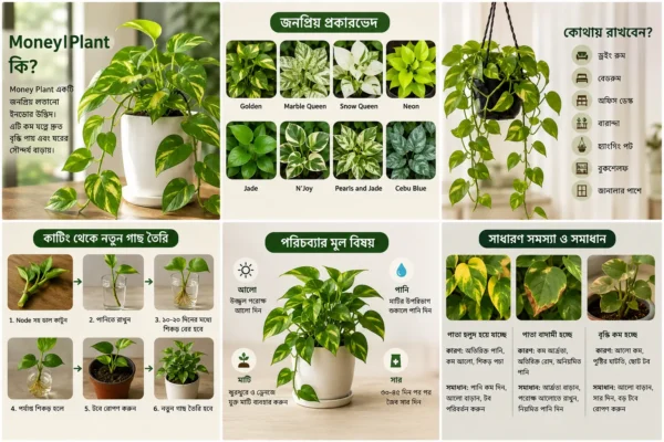 বাংলাদেশে Money Plant চাষ, পরিচর্যা, পানি, আলো, মাটি, সার, কাটিং থেকে নতুন গাছ তৈরি এবং বিভিন্ন ভ্যারাইটির বিস্তারিত তথ্য।