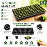 Black 128 cell seedling tray with drainage holes